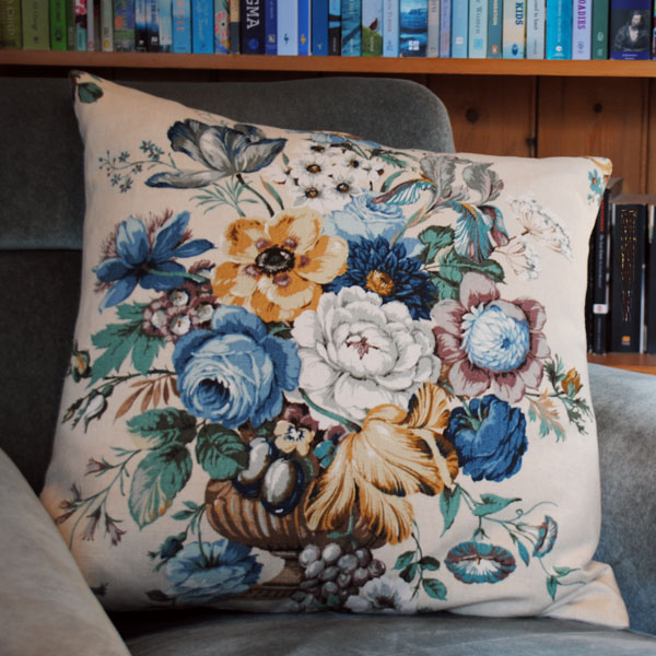 indigo floral cushion