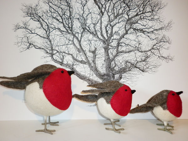 handmade felted wool robins