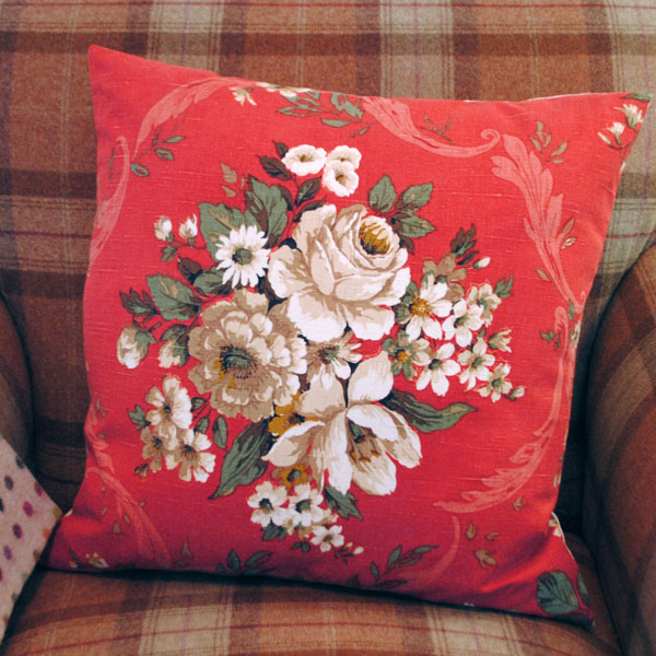 red floral cushion